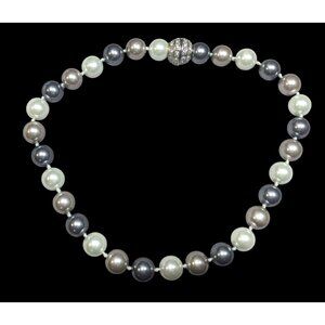 Elegant Glam Faux Pearl Silver Tone Necklace With Rhinestone Clasp